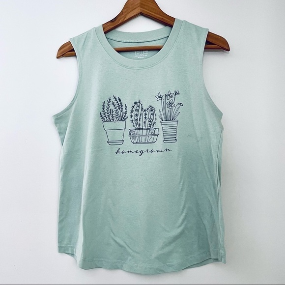 Homegrown Graphic Sleeveless Tank Top Pale Sage Mint Green Small 4-6 - Picture 1 of 8